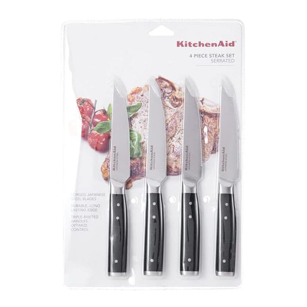 KitchenAid Gourmet 4-Piece Steak Knife Set in Stainless Steel and Black, , large