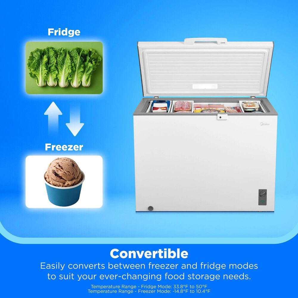 Midea 10 Cu. Ft. Garage-Ready Convertible Chest Freezer in White, , large