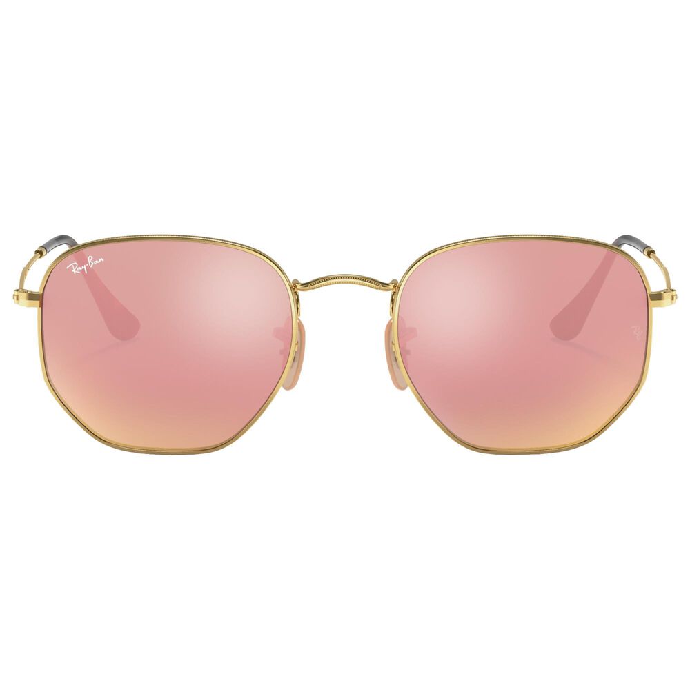 Ray-Ban Hexagonal Flat Lenses Sunglasses with Copper Lenses in Polished Gold, , large