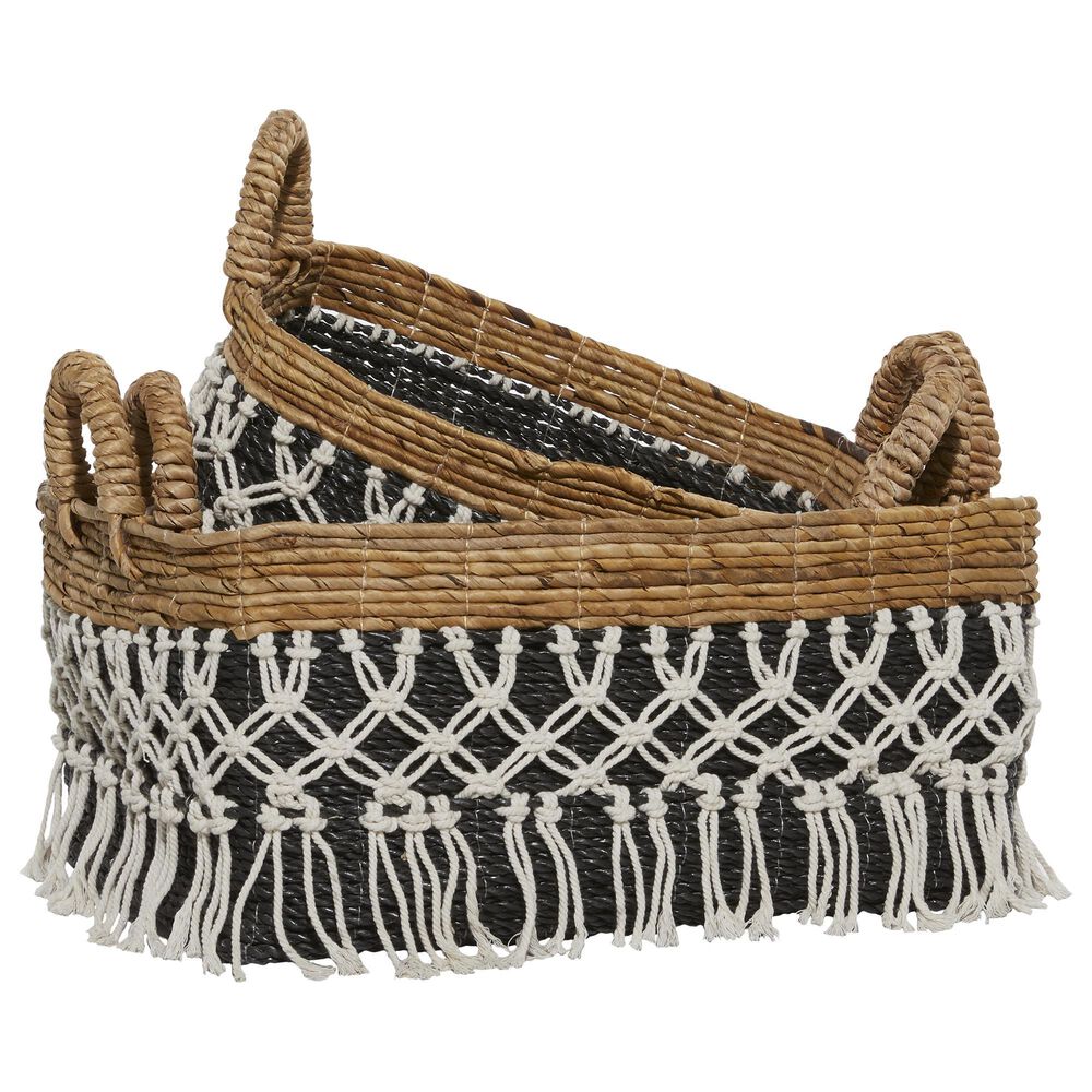 Maple and Jade Bohemian Banana Leaf Storage Basket in Ebony Black and Tawny Brown (Set of 3), , large