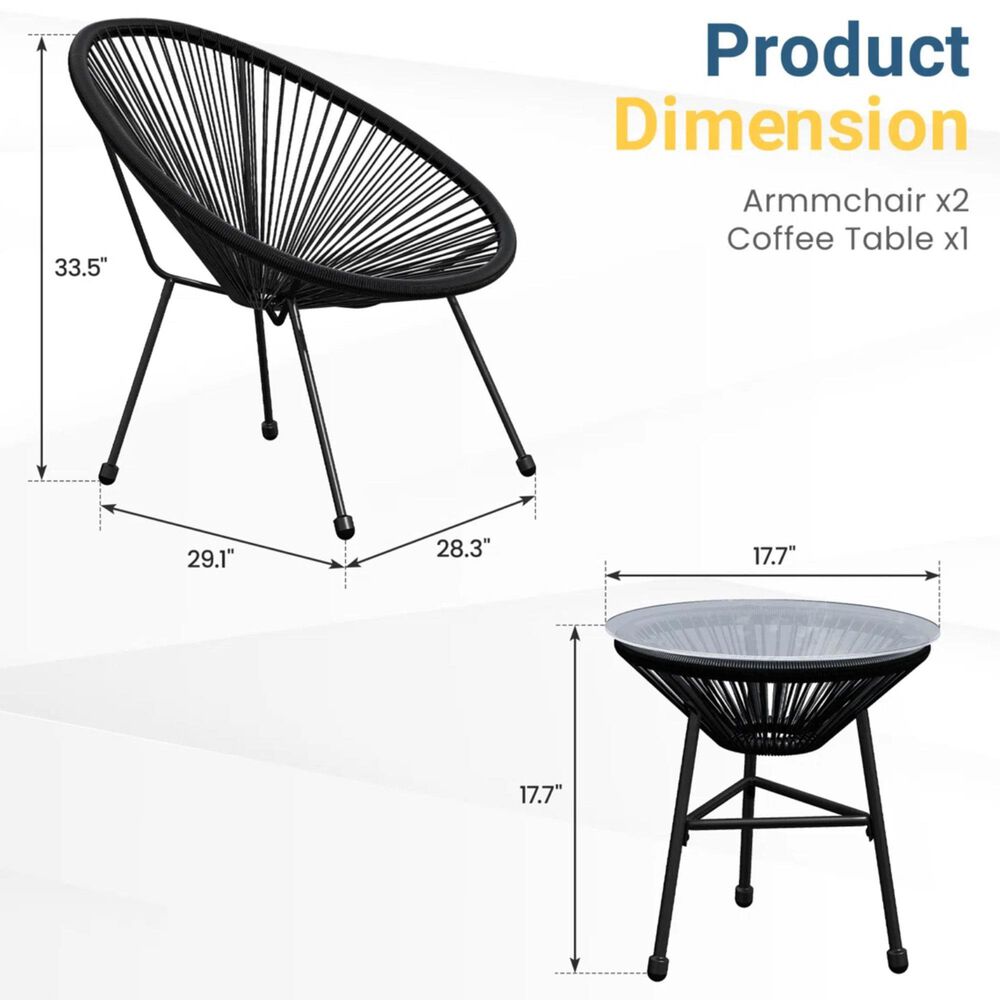 Hearth and Haven Acapulco 3-Piece Outdoor Bistro Set in Black, , large