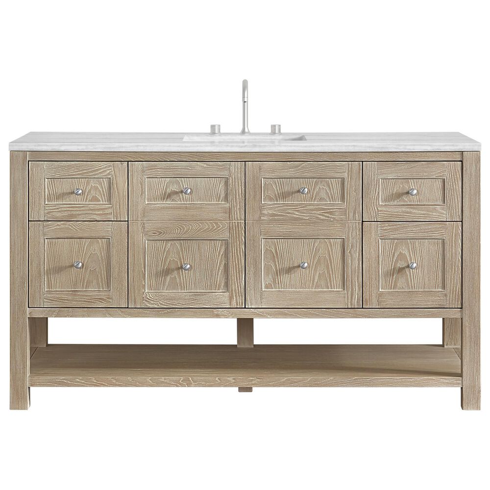 James Martin Vanities Breckenridge 60" Single Bathroom Vanity in Whitewashed Oak with 3 cm Arctic Fall Solid Surface Top and Rectangular Sink, , large