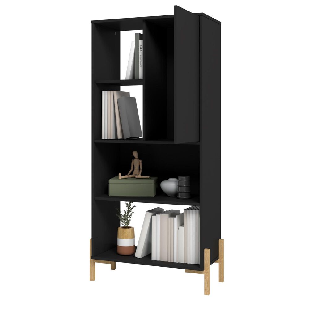 Dayton Bowery 5-Shelf Bookcase in Black/Oak, , large