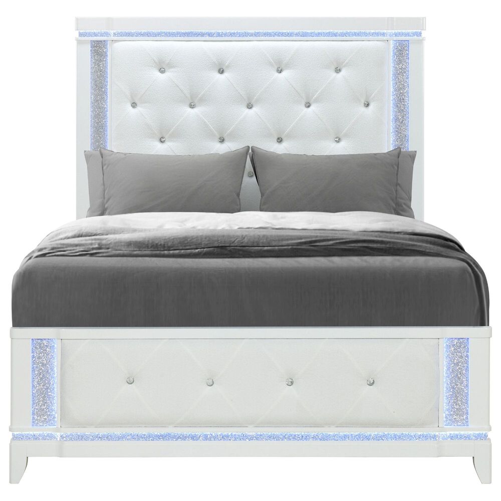 Global Furniture USA Alina 5-Piece Full Upholstered Panel Bedroom Set in White, , large