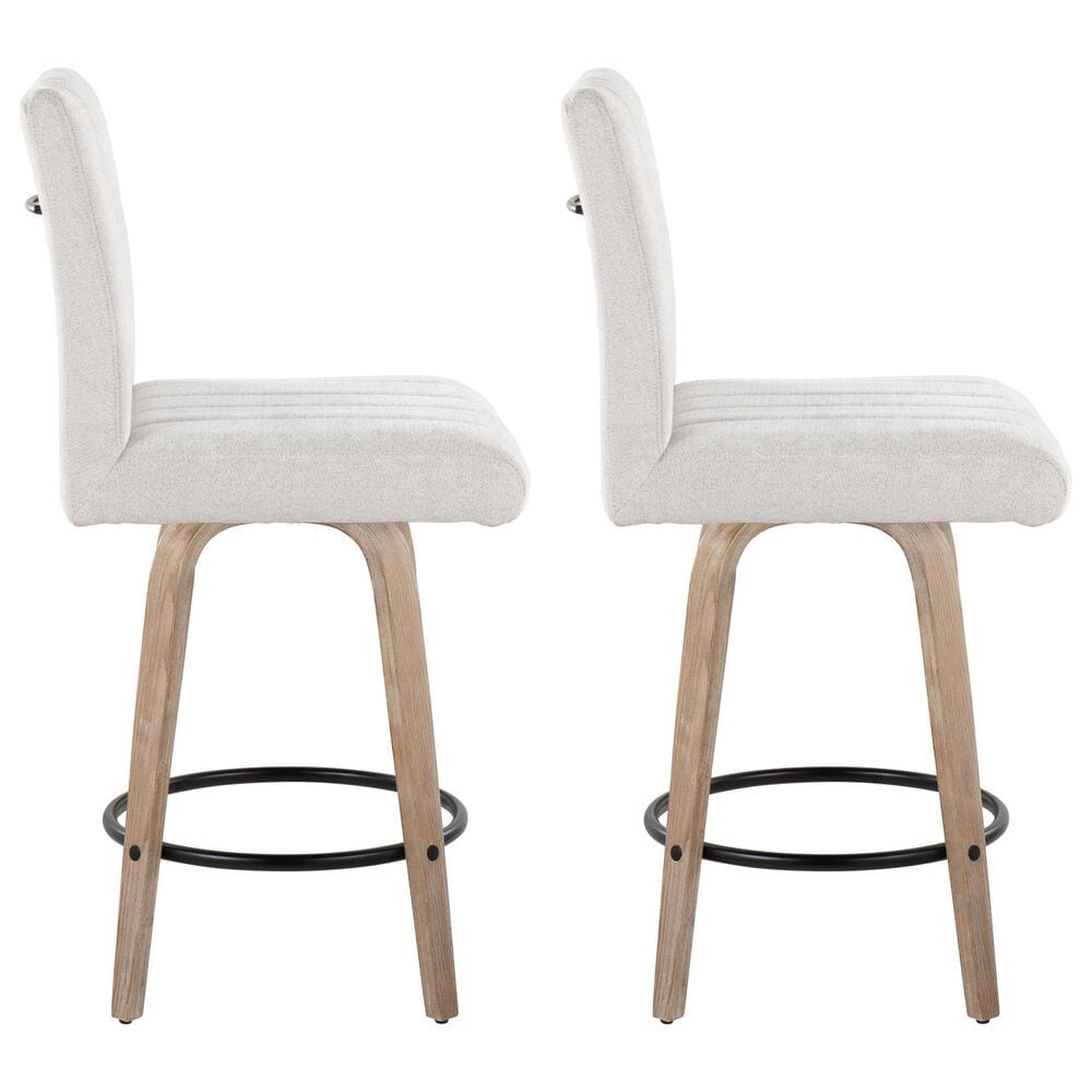 LumiSource Hank Swivel Counter Stool with Light Grey Fabric Upholstery in Whitewashed and Black (Set of 2), , large