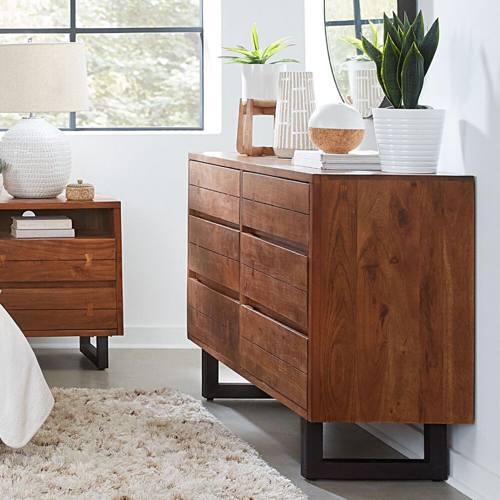 Home Trends &amp; Design Aspen 6-Drawer Dresser and Mirror in Walnut Brown and Antique Zinc, , large