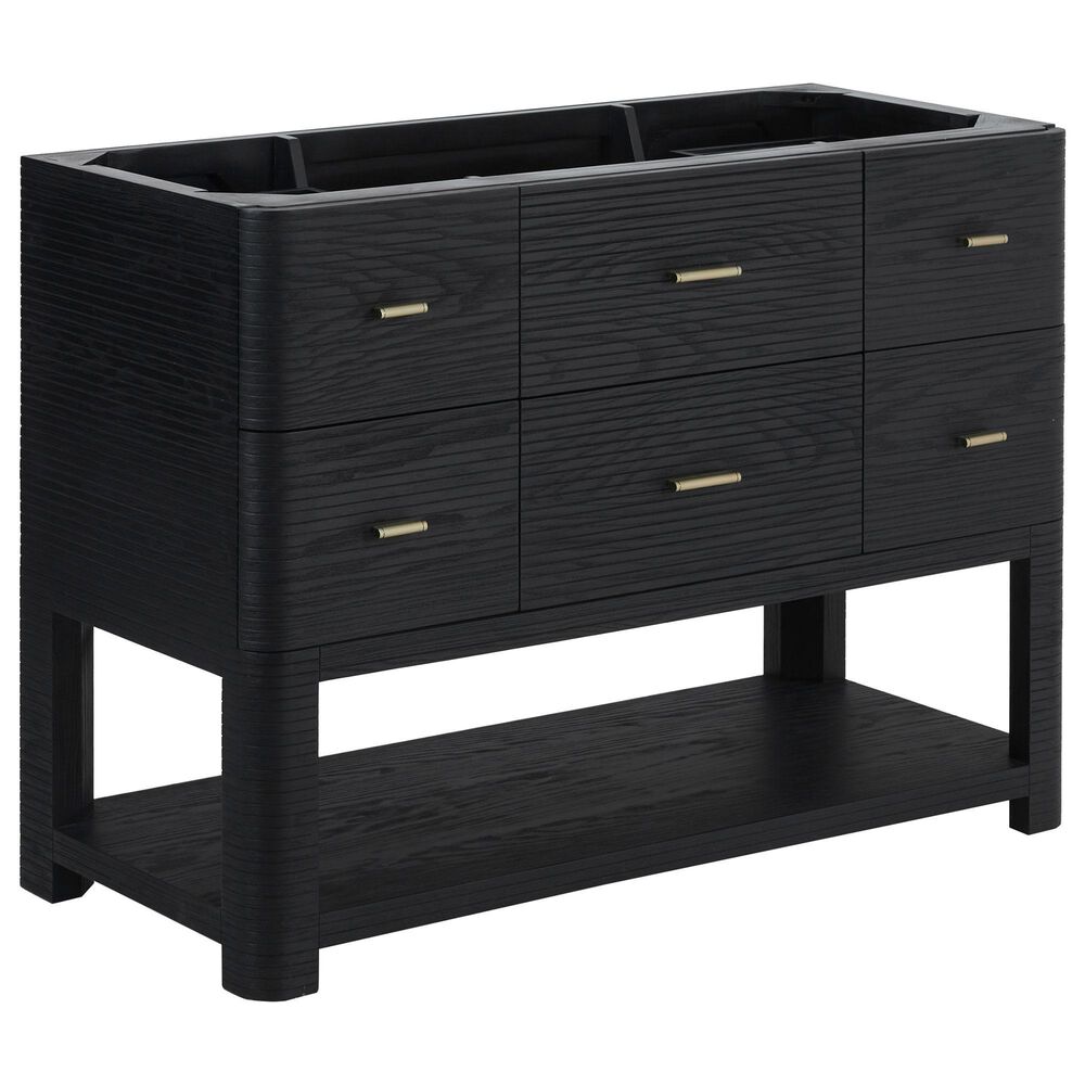 James Martin Vanities Lucian 48" Single Bathroom Vanity in Carbon Oak with 3 cm Victorian Silver Quartz Top, Rectangular Sink and FreePower Wireless Charger, , large