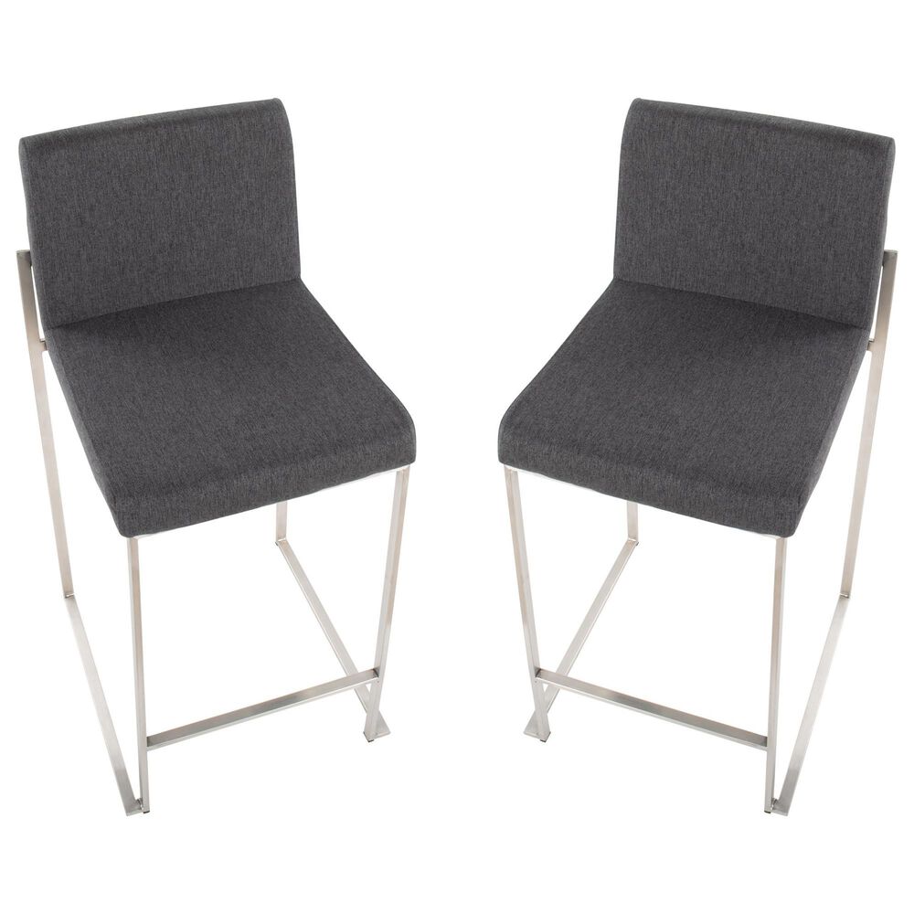 Lumisource Fuji High Back Counter Stool with Charcoal Fabric Cushion in Stainless Steel &#40;Set of 2&#41;, , large