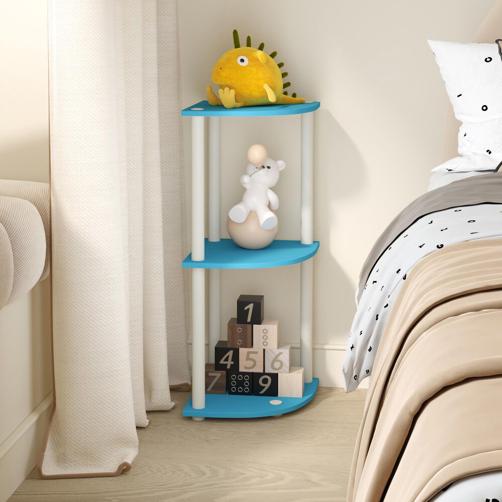HOMLUX Turn-N-Tube 3-Tier Corner Bookshelf in Light Blue and White, , large