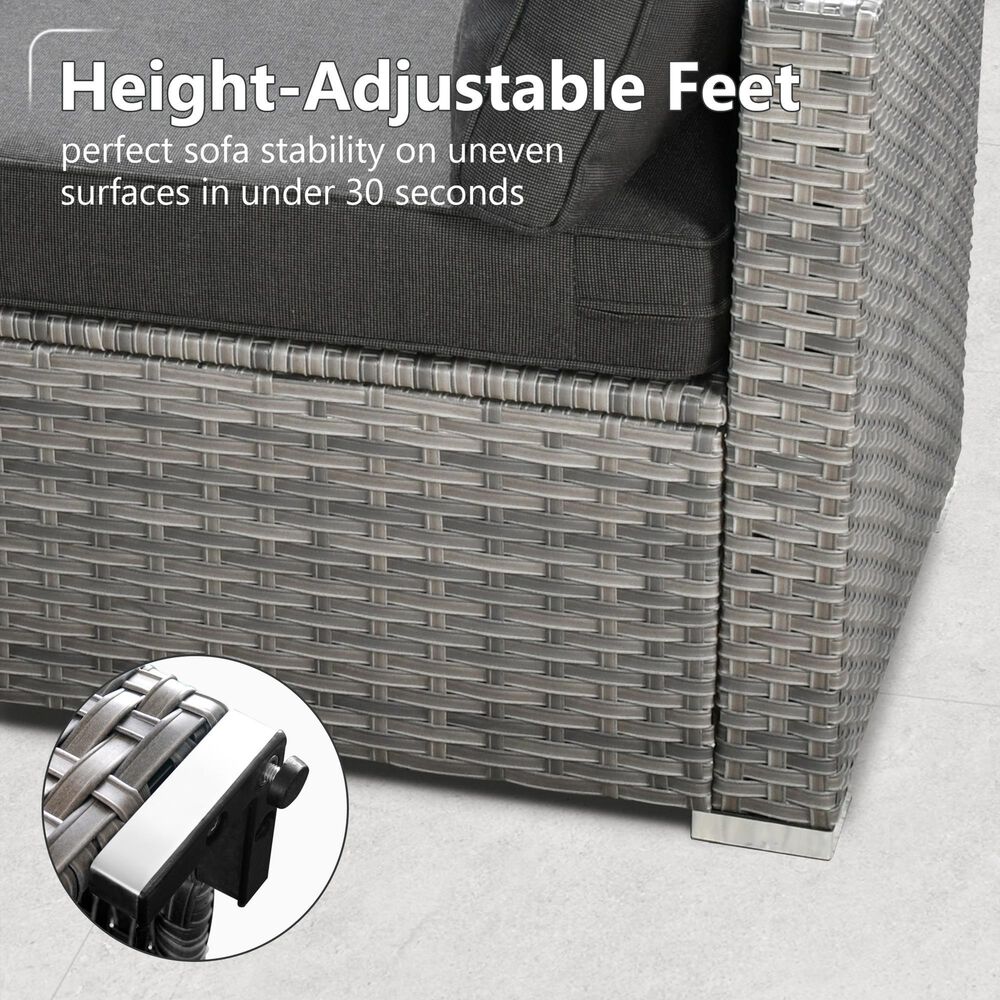 HOMLUX 5-Piece Patio Conversation Set with Grey Wicker in Black, , large