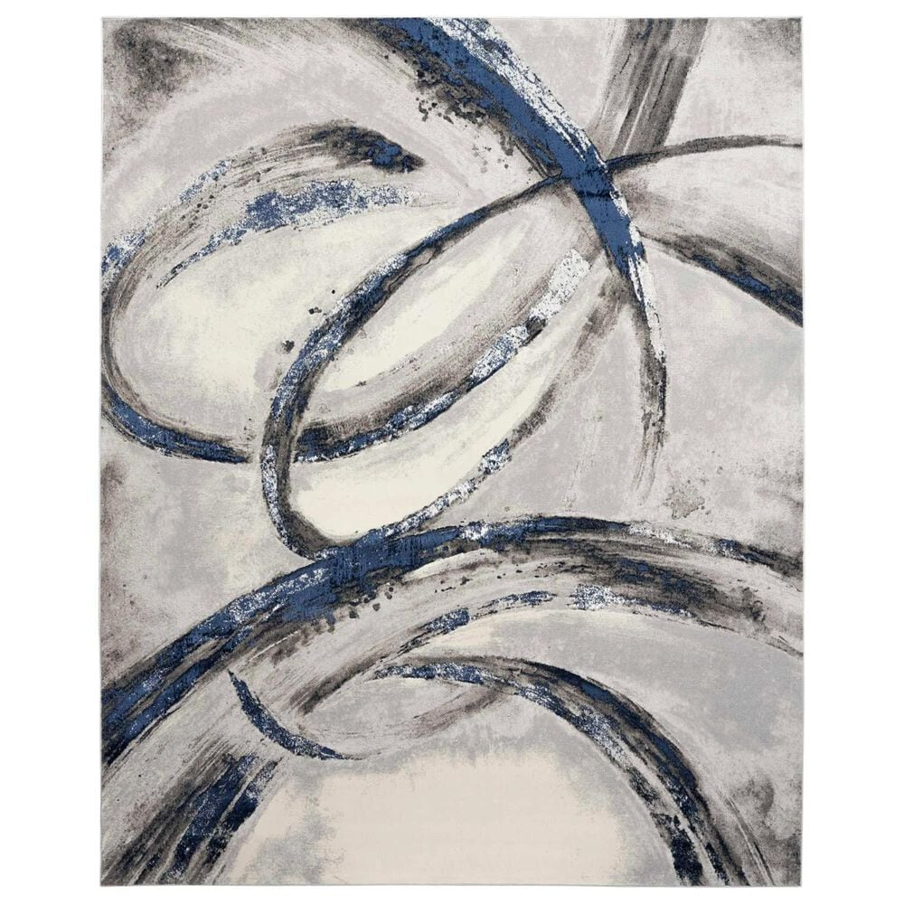 Nourison Brushstrokes 9" x 12" Grey and Navy Area Rug, , large