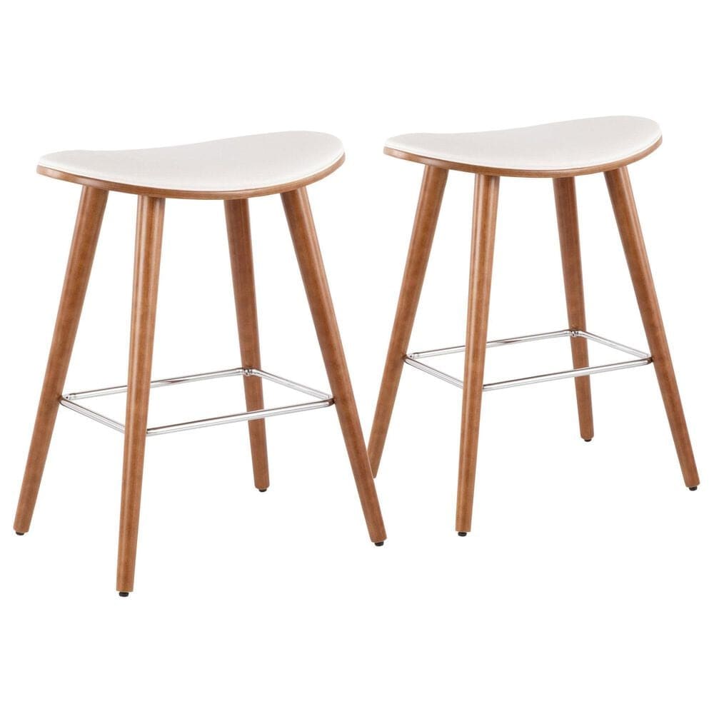 Lumisource Saddle Counter Stool with White Cushion in Walnut and Chrome (Set of 2), , large