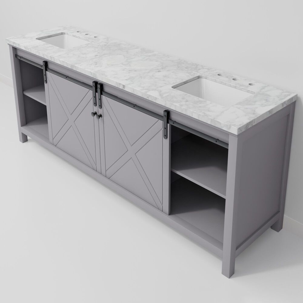 Lexora Home Marsyas 84&quot; Double Bathroom Vanity in Dark Grey with White Carrara Marble Top and Rectangular Sinks, , large