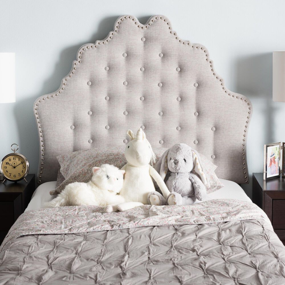 Baxton Studio Hilda Twin Upholstered Headboard in Greyish Beige, , large