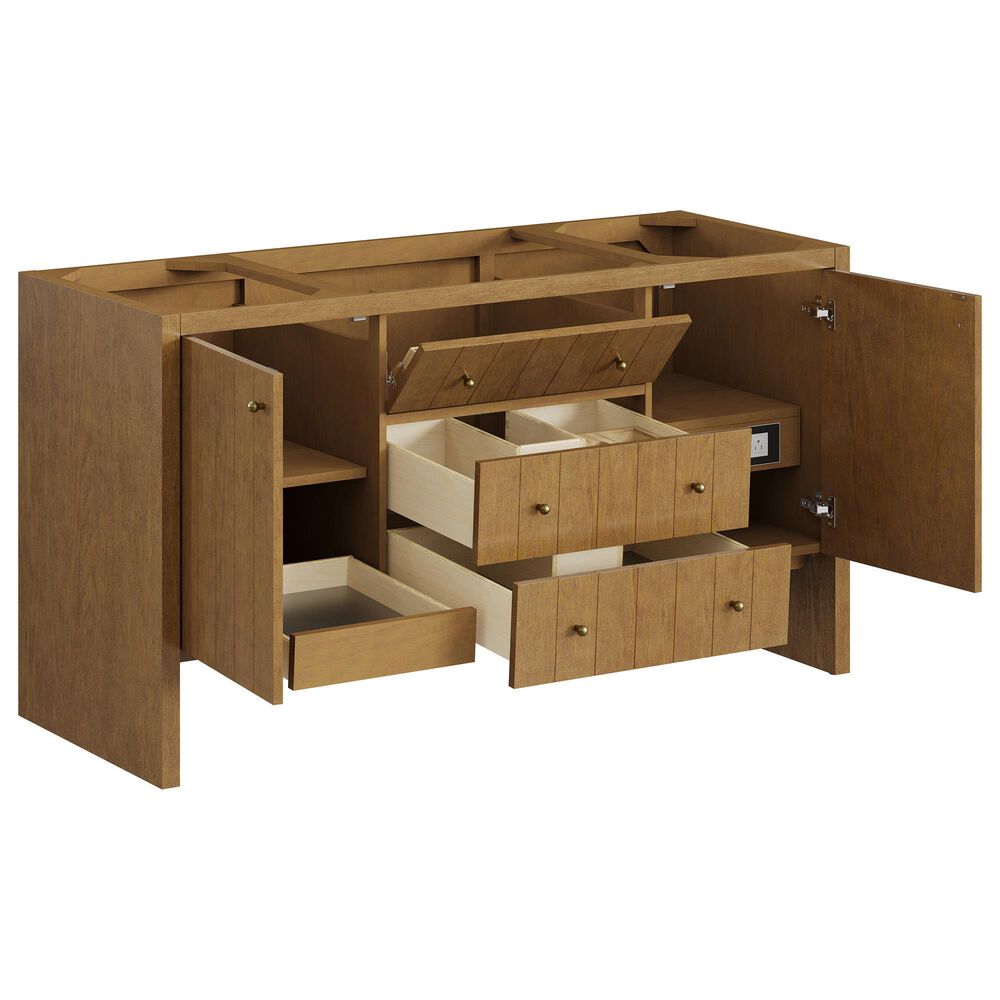 James Martin Hudson 60" Single Bathroom Vanity in Honey Oak with 3 cm Lime Delight Silestone Top and Rectangular Sink, , large
