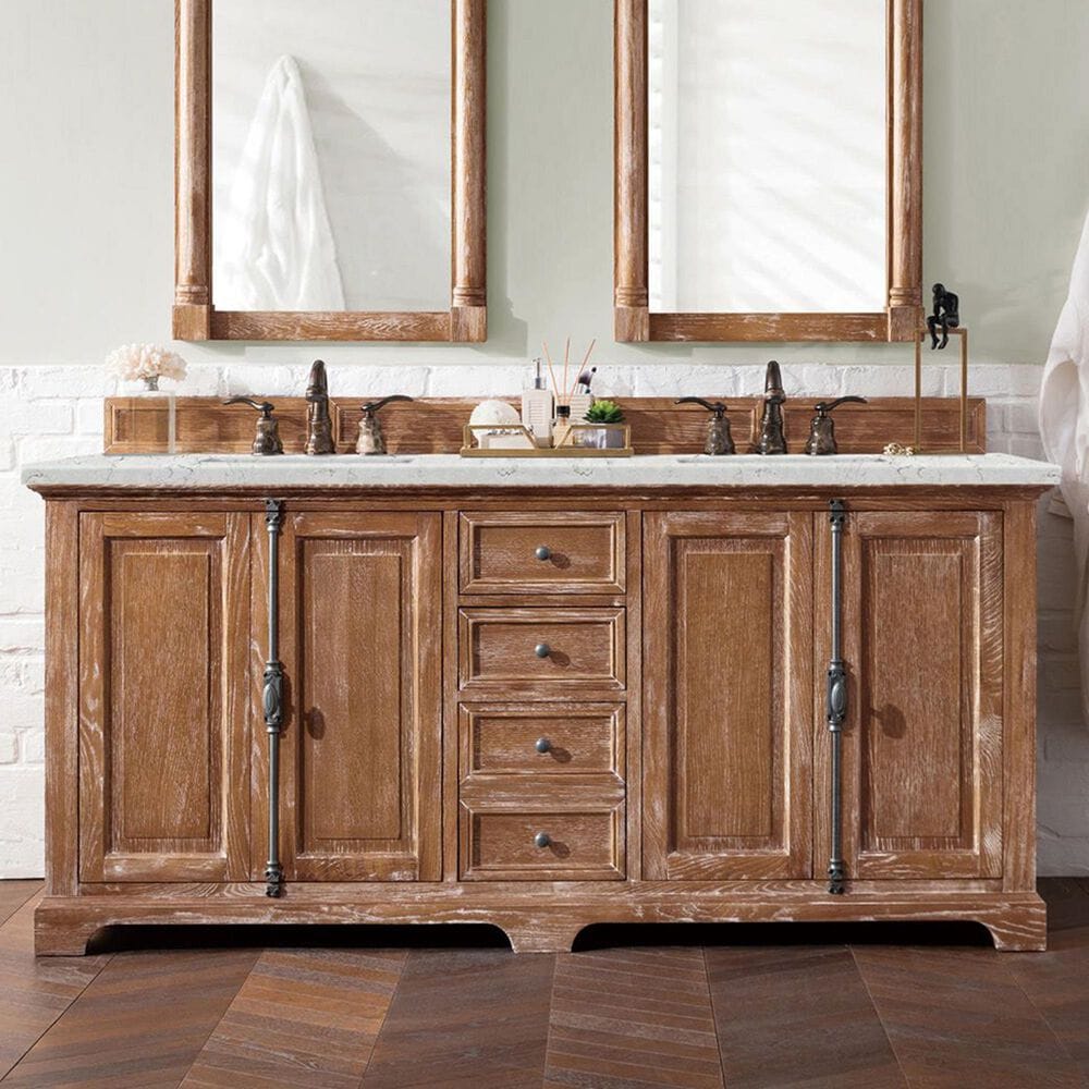 James Martin Vanities Providence 72&quot; Double Bathroom Vanity in Driftwood with 3 cm Eternal Jasmine Pearl Quartz Top and Rectangular Sinks, , large
