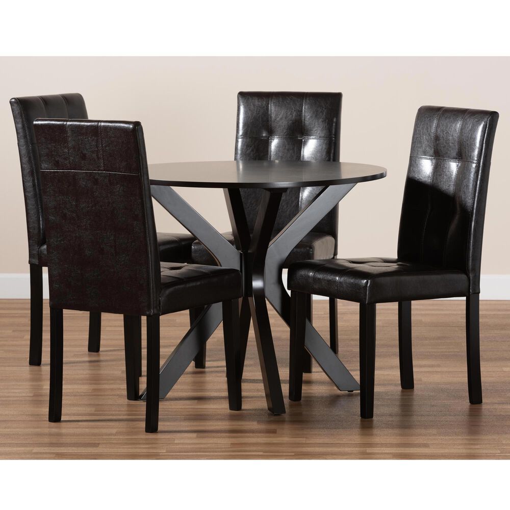 Baxton Studio Marie 5-Piece Dining Set in Dark Brown/Espresso Brown, , large