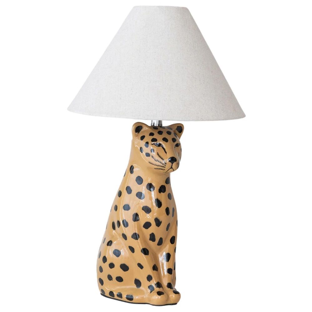 Teak Interiors Collected Notions Ceramic Cheetah Table Lamp with Linen Shade, Inline Switch in Yellow and Black, , large