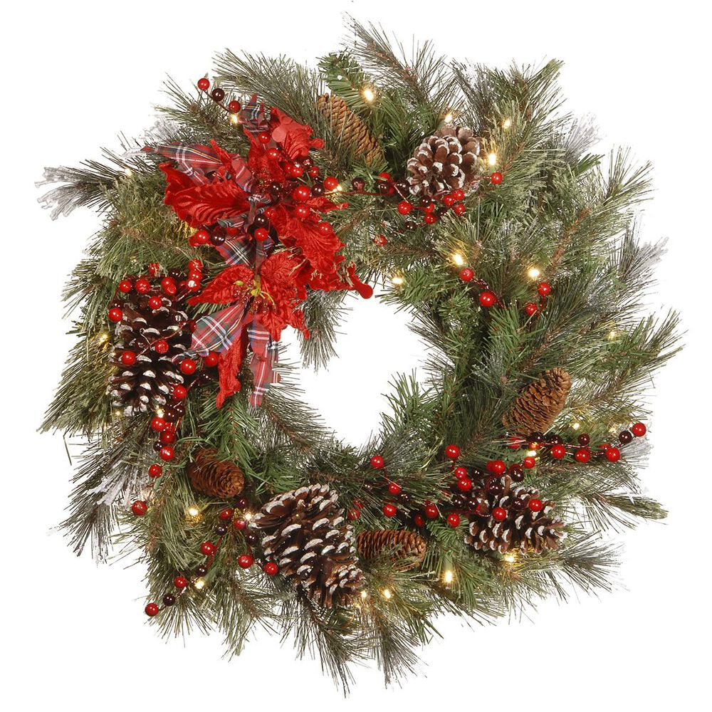 National Tree 24" Decorative Collection Tartan Plaid Wreath with Warm White LED Lights, , large