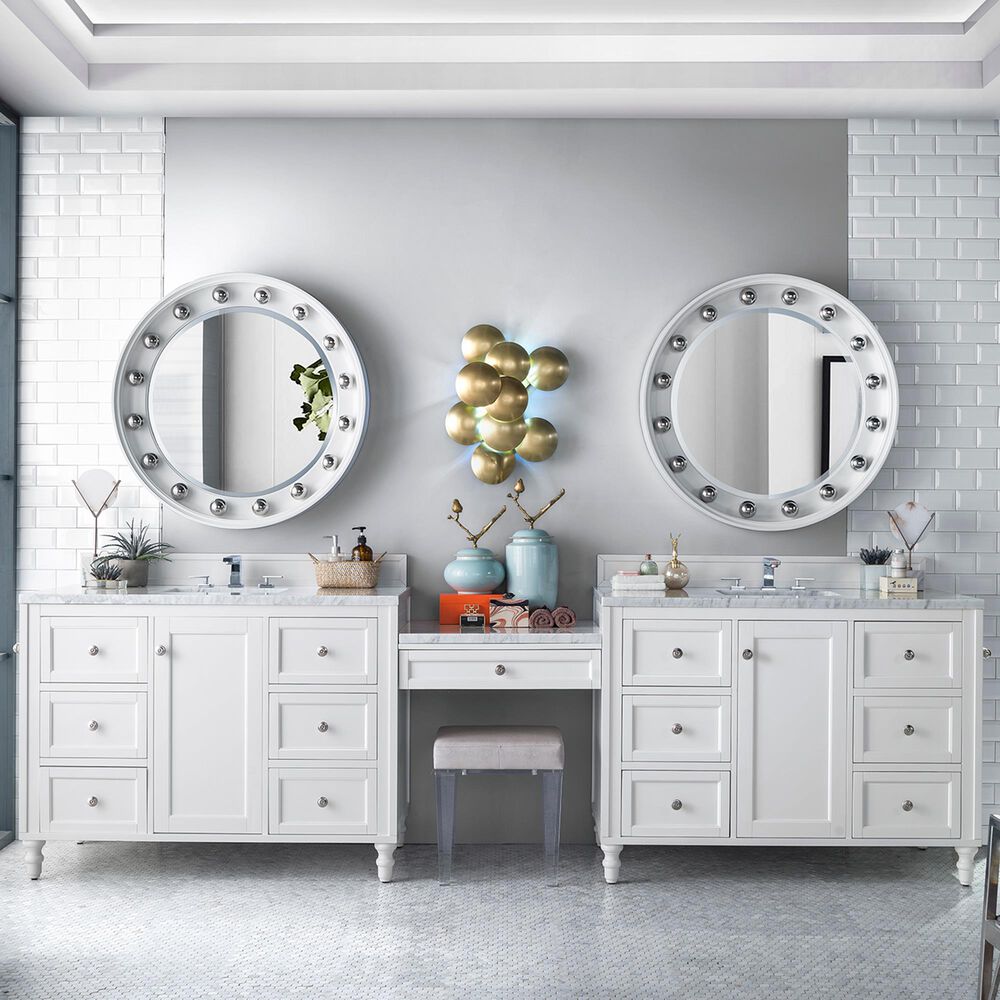 James Martin Copper Cove Encore 122" Double Vanity in Bright White with 3 cm Carrara White Marble Top, , large