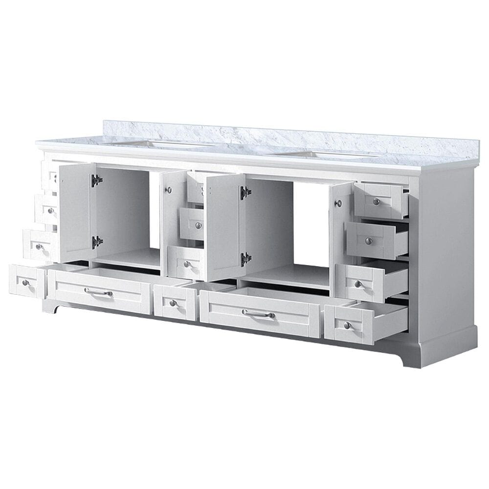 Lexora Home Dukes 84&quot; Double Bathroom Vanity in White with 2 cm White Carrara Marble Top and Rectangular Sinks, , large
