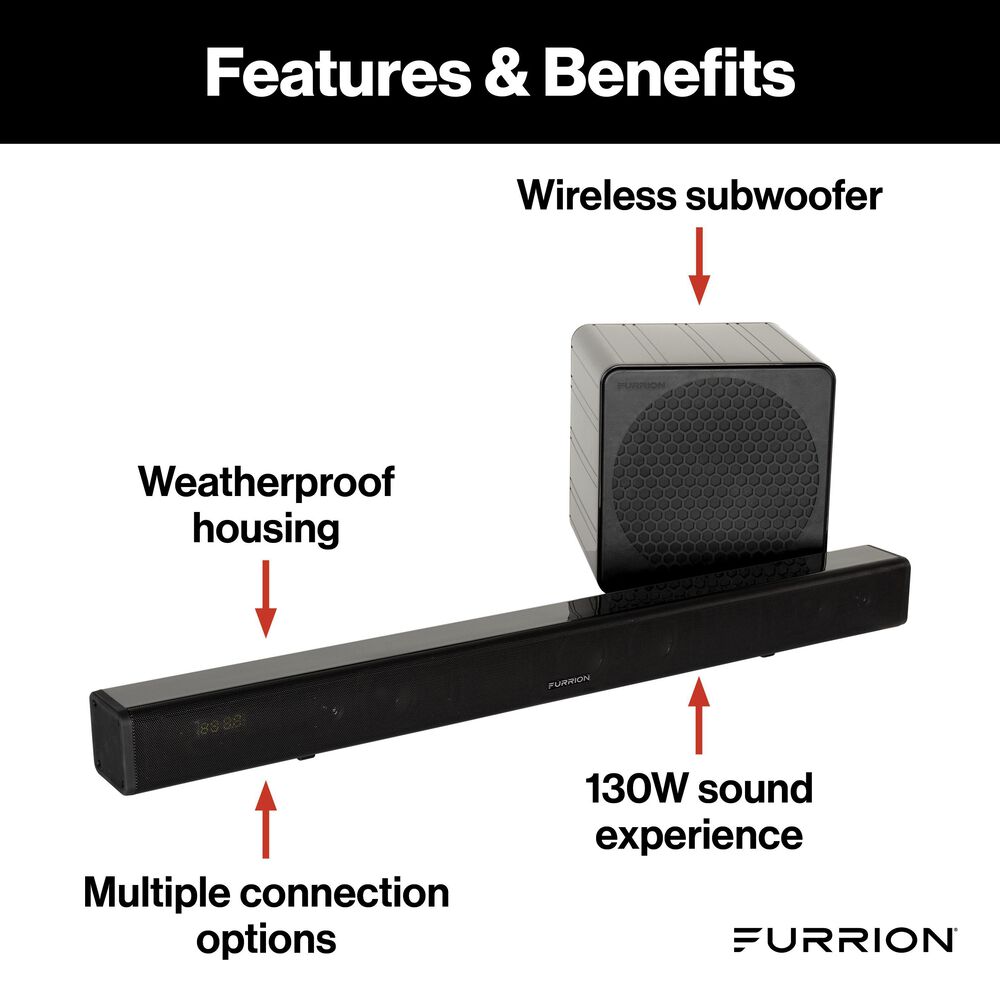 Furrion Aurora 2.1 Outdoor Soundbar Speaker with Wireless Subwoofer, , large