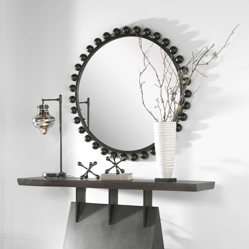 Uttermost Cyra Round Accent Wall Mirror in Distressed Black, , large