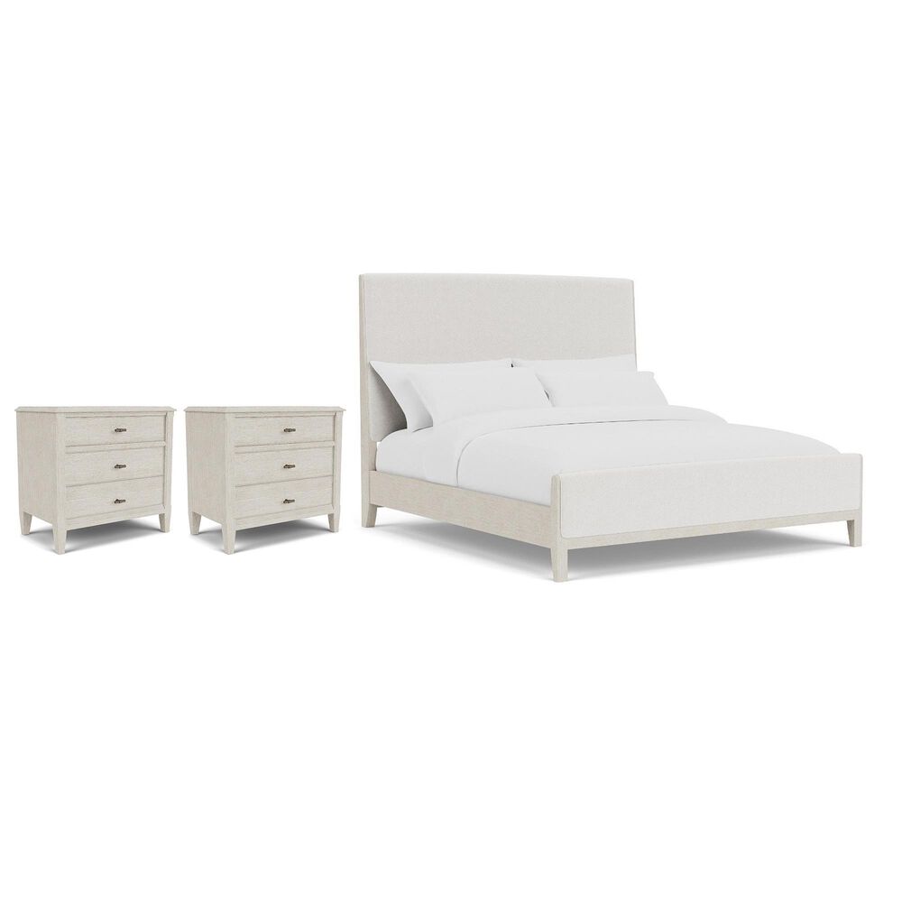 Riverside Furniture Carmella Queen Platform Panel Bed with Two Nightstands in Pebble Oak, , large