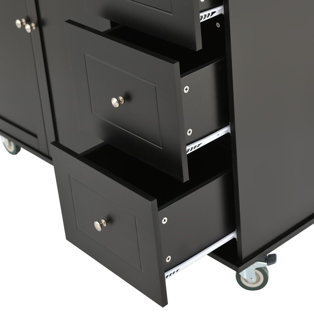 HOMLUX 53" Rolling Mobile Kitchen Island with Solid Wood Top and Locking Wheels in Black, , large