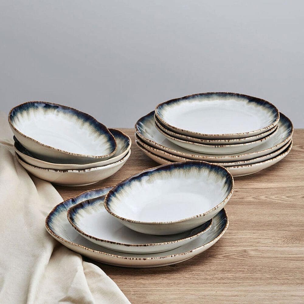 Lifetime Brands Cole 12-Piece Dinnerware Set in Cream, Brown and Blue, , large