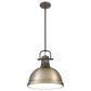 Golden Lighting Duncan 1-Light Pendant with Rod and Aged Brass Shade in Rubbed Bronze, , large