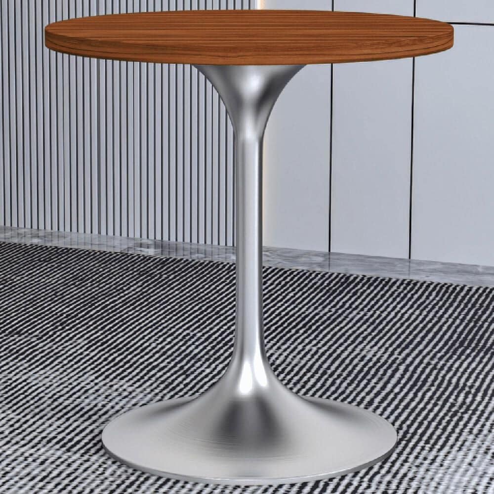 Leisuremod LeisureMod Verve Collection 27 Round Dining Table, Brushed Chrome Base with Cognac Brown MDF Top, , large