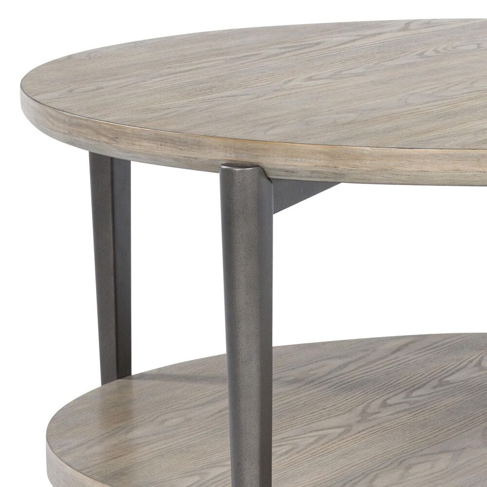 Ashley Dyonton Round Cocktail Table in Light Grayish Brown and Gunmetal, , large