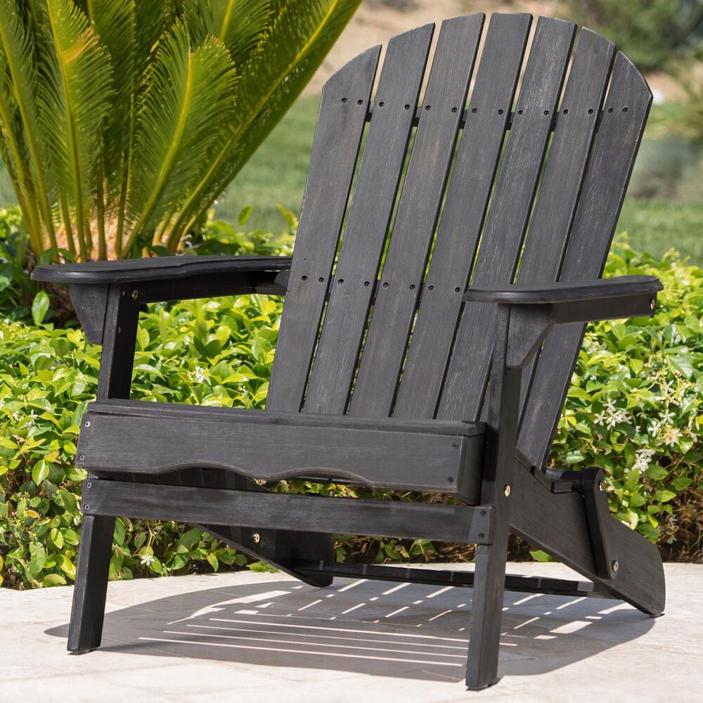 Hearth and Haven Malibu Outdoor Folding Adirondack Chair with Slatted Seating in Dark Gray, , large