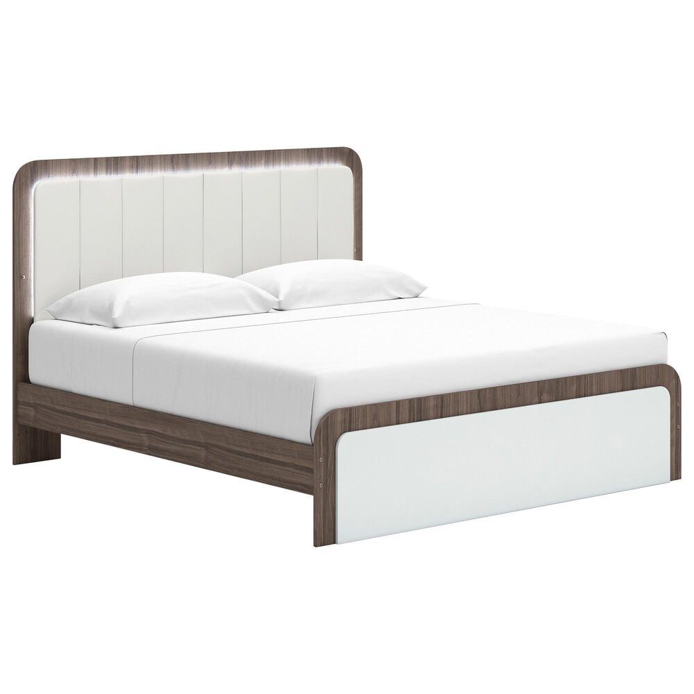 Ashley Kendanport King Platform Upholstered Bed in Brown and White, , large