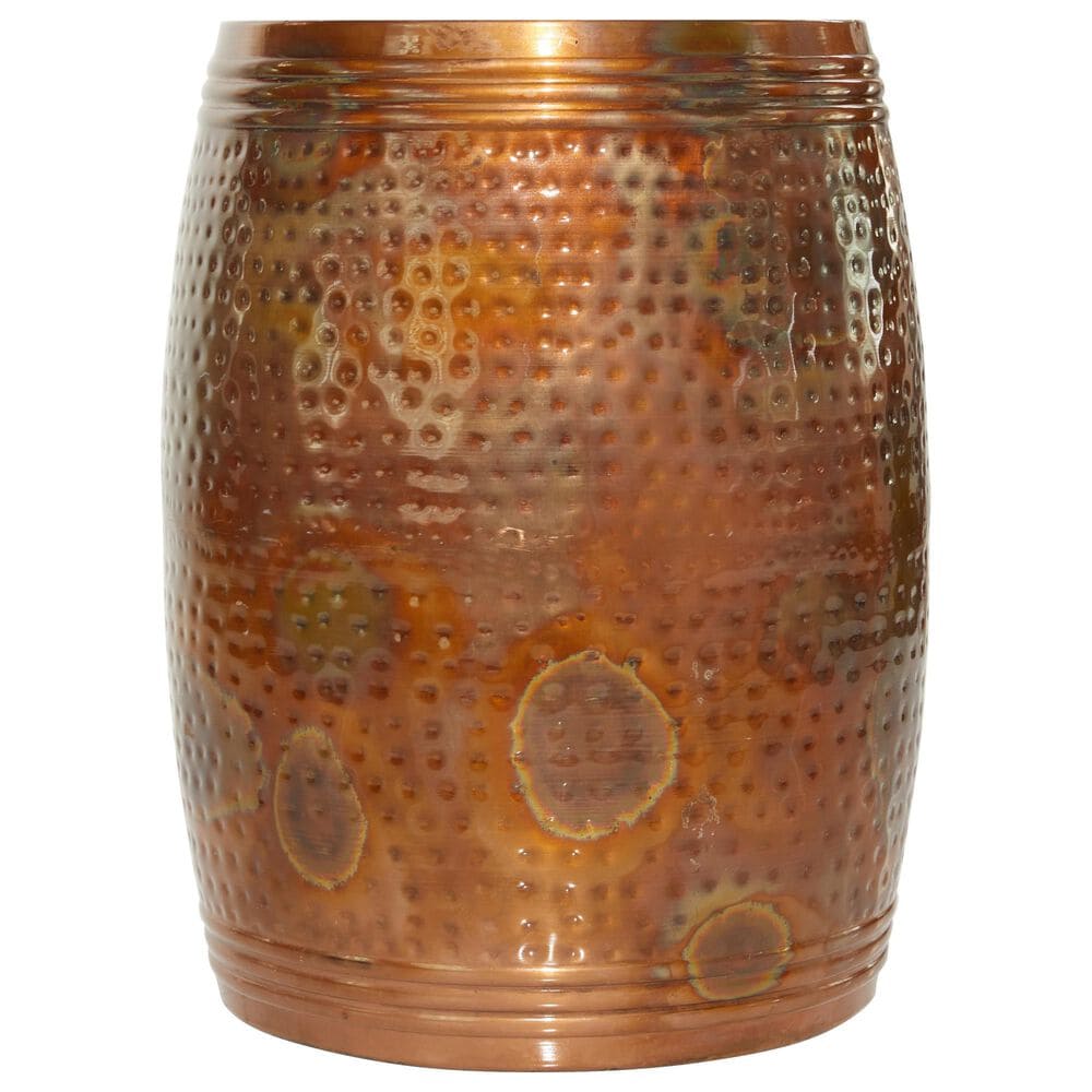 Maple and Jade Handmade Drum Accent End Table in Weathered Copper, , large