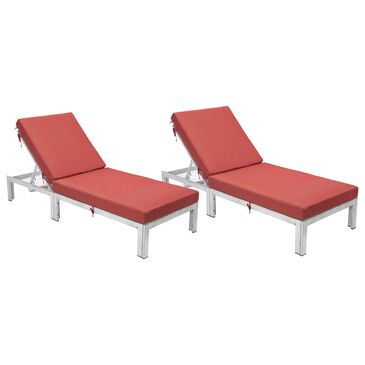 Leisuremod Chelsea Patio Lounge Chair with Red Cushion in Weathered Grey (Set of 2), , large