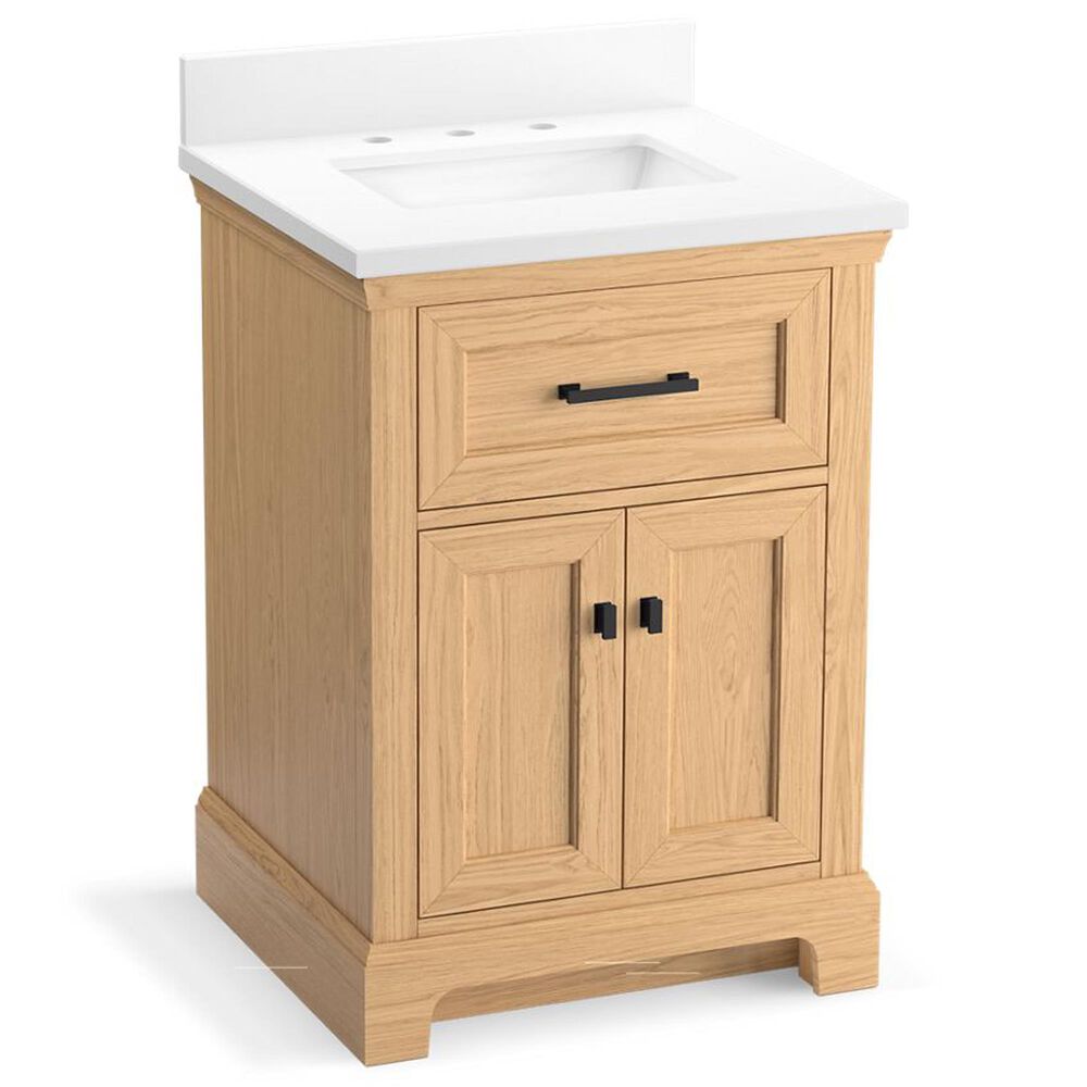 Kohler Charlemont 24" Single Bathroom Vanity in Light Oak with 3 cm White Quartz Top and Rectangular Sink, , large