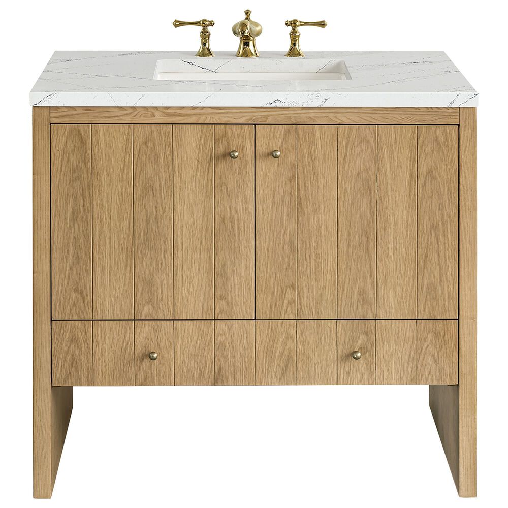 James Martin Vanities Hudson 36" Single Bathroom Vanity in Light Natural Oak with 3 cm Ethereal Noctis Quartz Top and Rectangular Sink, , large