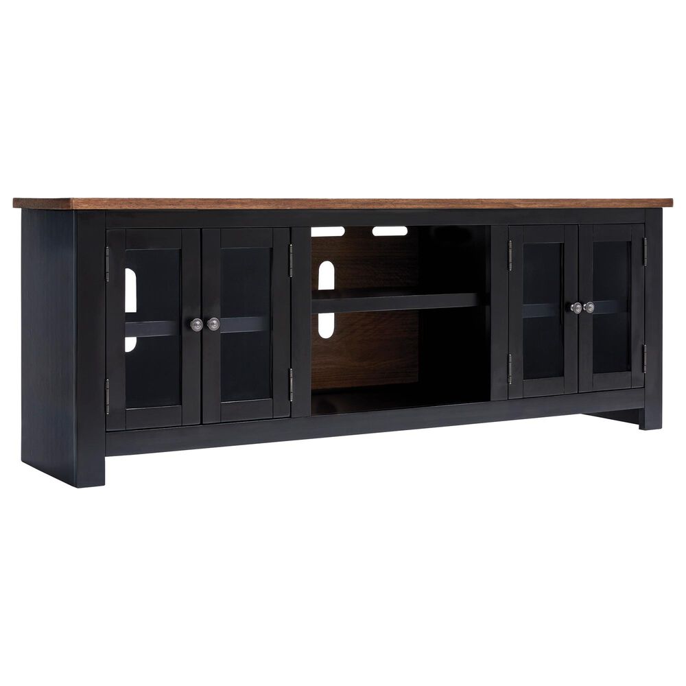 Ashley Wildenauer 76" TV Stand with Electric Fireplace in Rich Brown and Warm Satin Black, , large