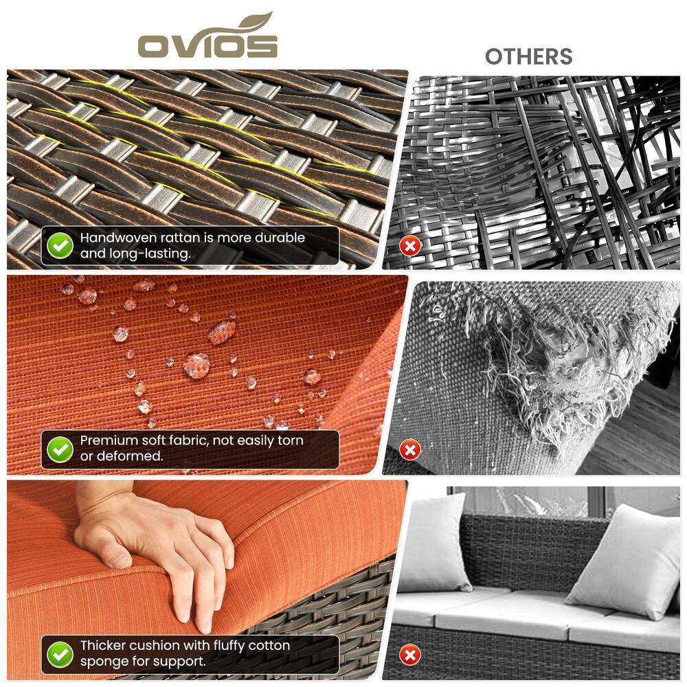 HOMLUX HOMLUX 5-Piece Patio Furniture Set with Chairs and Ottomans, High Back Outdoor Sofa Set, Brown Rattan in Orange Red, , large