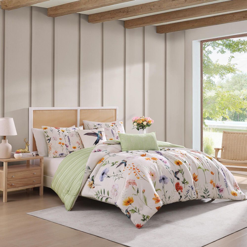 BEBEJAN Fresh Cut Flowers 5-Piece King Comforter Set in White, , large