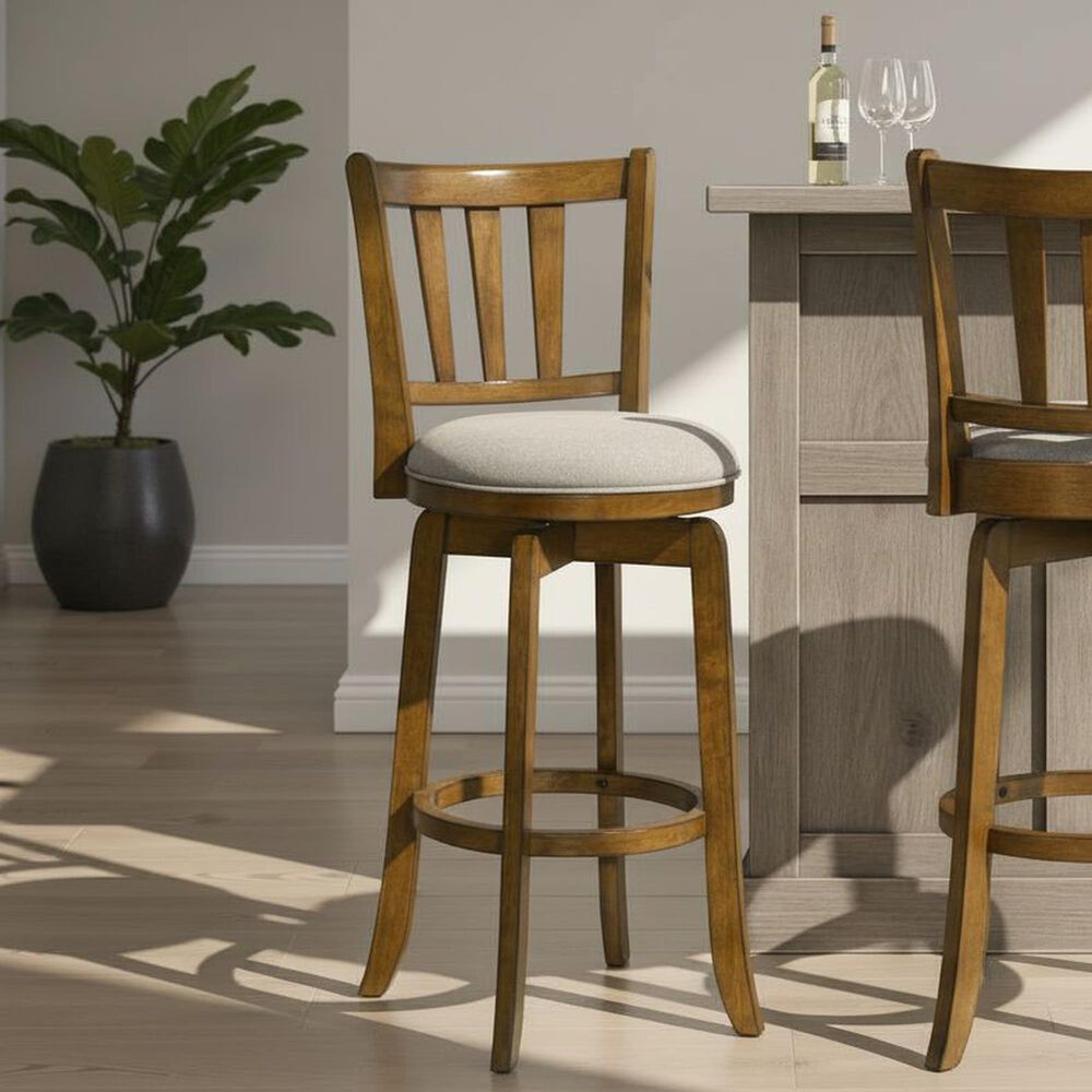 Armen Living Wren Swivel Bar Height Stool with Static Gray Upholstery in Sepia Brown, , large
