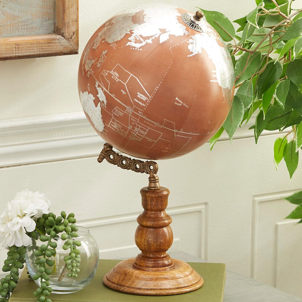 Maple and Jade 8&quot; x 15&quot; Globe in Silver, Copper and Natural Golden Brown, , large