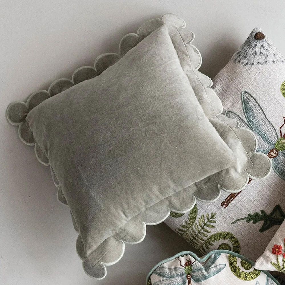 Creative Coop Secret Garden 18" Square Throw Pillow with Scalloped Flange in Green, , large