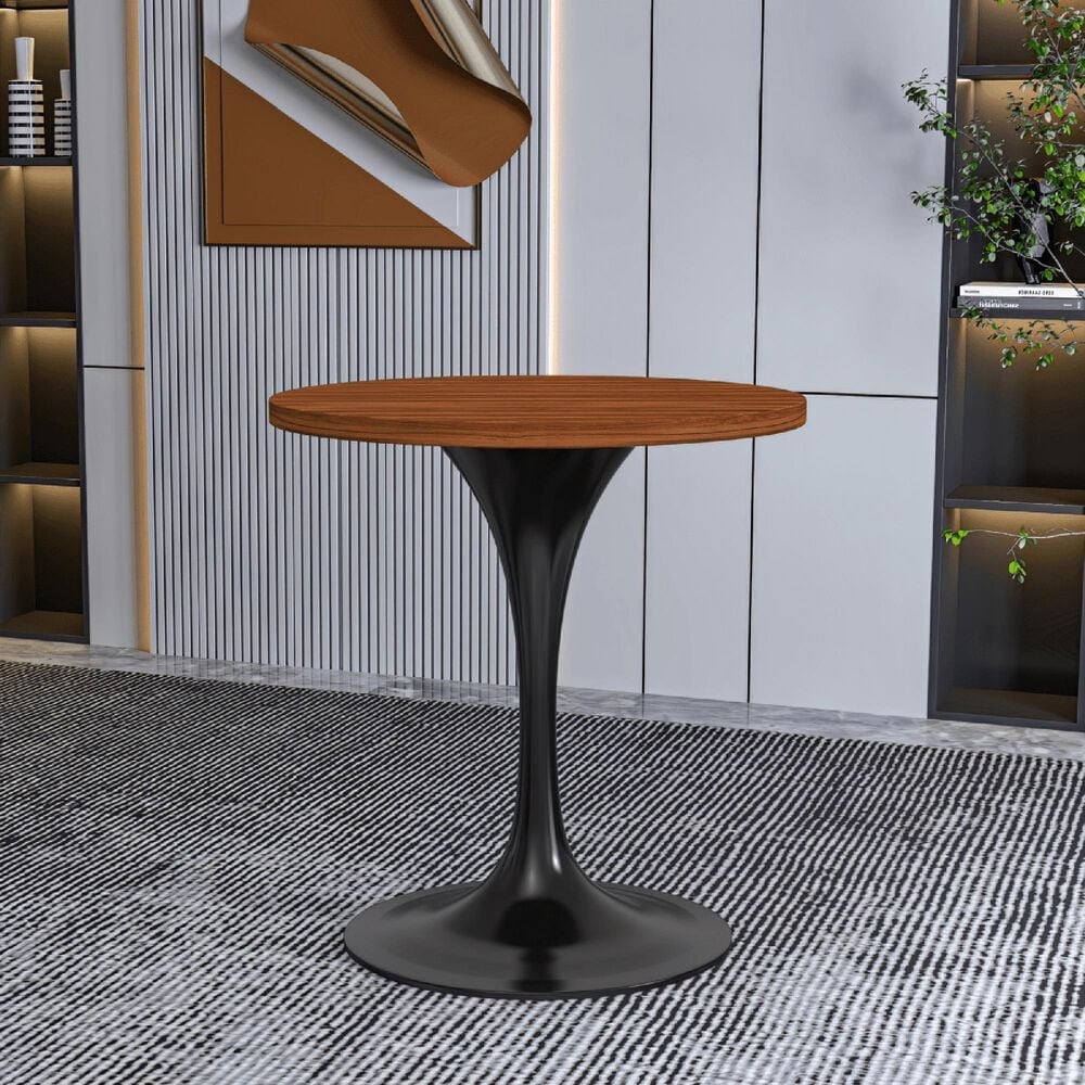 Leisuremod LeisureMod Verve Collection 27 Round Dining Table, Black Base with Cognac Brown MDF Top, , large