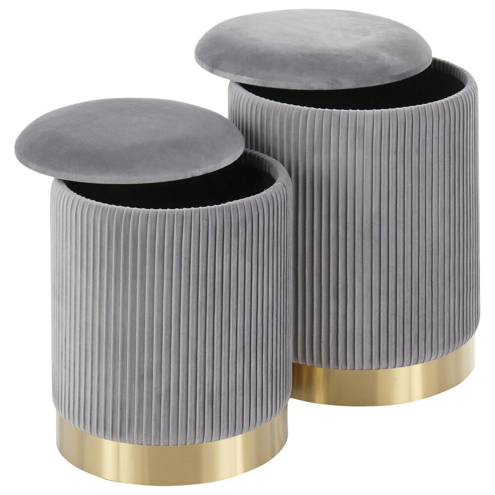 Lumisource Marla 2-Piece Nesting Pleated Ottoman Set in Grey, , large