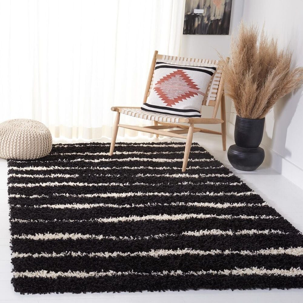 Safavieh Venus Shag VNS603Z 5&#39;3&quot; x 7&#39;6&quot; Black and Ivory Area Rug, , large