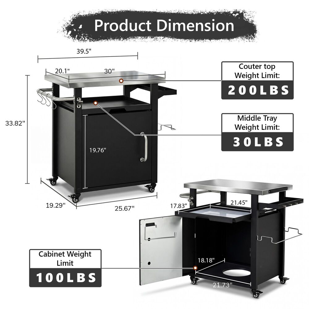 HOMLUX 39.5" Outdoor Kitchen Island in Black and Stainless Steel, , large
