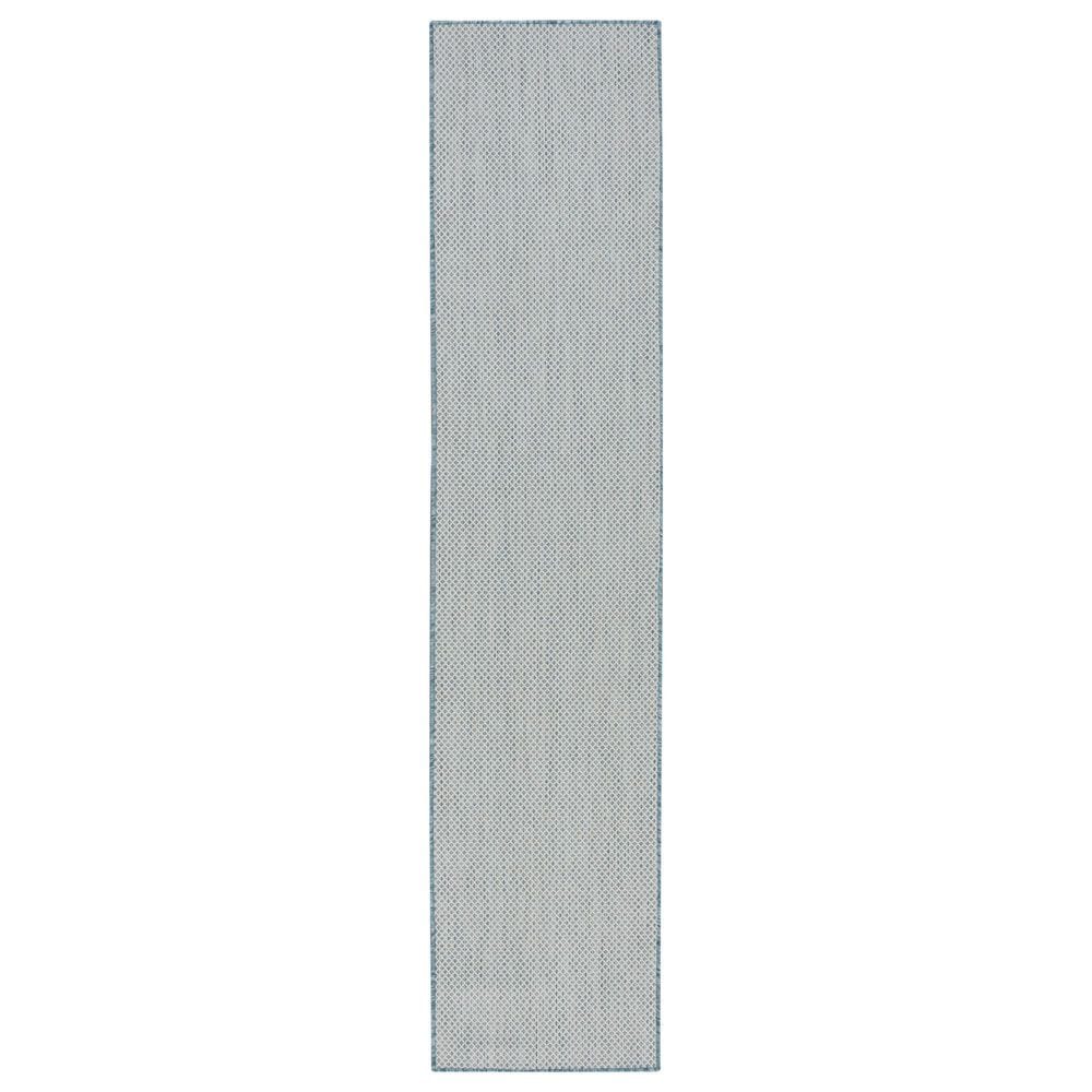Nourison Courtyard Ivory and Aqua 2"2" x 8" Indoor/Outdoor Runner, , large